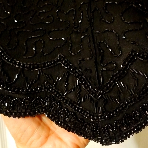 Cote d Azur Black Beaded Silk Short Sleeve Top; Size Medium - Picture 4 of 7